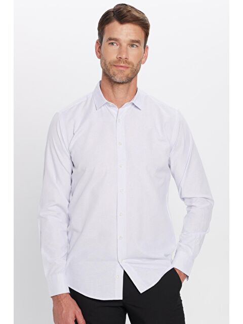 TUDORS Erkek Modern Slim Fit Dar Kesim Uzun Kollu Pamuklu Çizgili 4 Mevsim İtalyan Yaka Gömlek - S000238297-23173