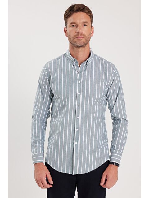 TUDORS Slim Fit Uzun Kollu Çizgili Yaka Düğmeli Erkek Gömlek - S000067536-23173