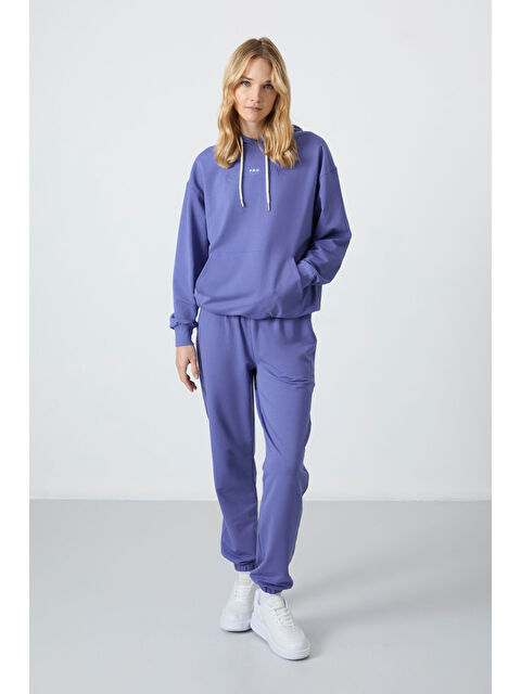 Tommylife Eflatun Kapüşonlu Kanguru Cep Oversize Lastik Paça Kadın Eşofman Takımı - 95288 - S000085522-19393
