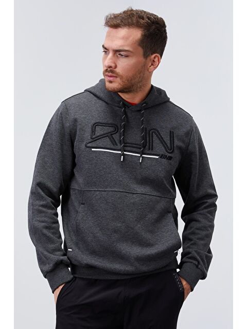 Tommylife Antrasit Melanj Yazı Nakışlı Standart Kalıp Kapüşonlu  Erkek Hoodie - 87887 - S000084533-29666