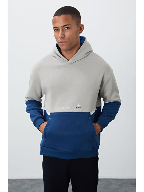 Tommylife Taş Pamuklu Kalın İçi Tüylü Yumuşak Dokulu Comfort Fit Nakışlı  Erkek Hoodie - 88417 - S000330151-25636