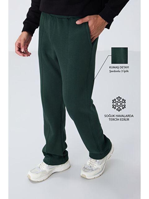 Tommylife Çam Yeşil Pamuklu Kalın İçi Tüylü Yumuşak Dokulu Oversize Nakışlı Erkek Eşofman Altı -82146 - S000330170-18194