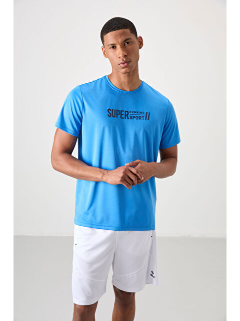 Tommylife Saks Polyester Nefes Alan Dokulu İnce Esnek Standart Fit Erkek Performans Tişört - 88385 - S000193830-23710