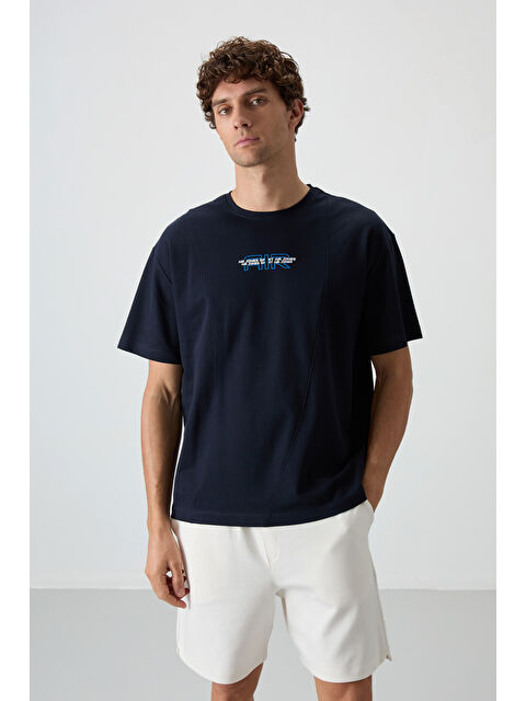 Air Jones Lacivert Pamuklu Kalın Yüzeyi Dokulu  Fit  Baskılı Erkek Tişört - 88372 - S000161501-21164