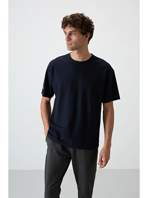 Air Jones Lacivert Pamuklu Kalın Yüzeyi Dokulu  Fit  Baskılı Erkek Tişört - 88369 - S000160673-21164