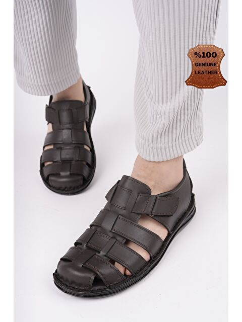 Muggo Edinburg Erkek Günlük Hakiki Deri Rahat Yumuşak Taban Ortopedik Sandalet - S000058000-19413