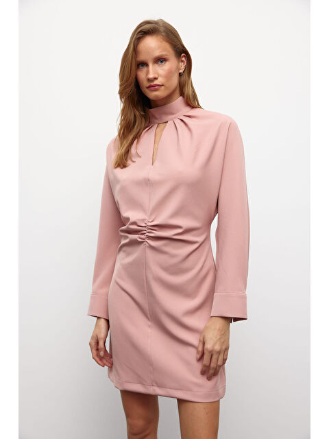 Muni Muni Büzgülü Düz Renk Mini Elbise