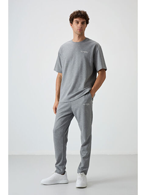 Air Jones Gri Melanj Pamuklu Kalın Yumuşak Dokulu  Fit Nakışlı Erkek Eşofman Takım - 85252 - S000161586-74