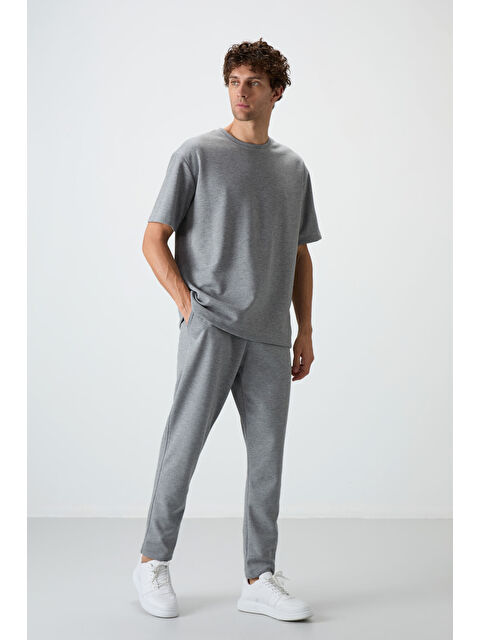 Air Jones Gri Melanj Pamuklu Kalın Yumuşak Dokulu  Fit Basic Erkek Eşofman Takım - 85251 - S000160657-74