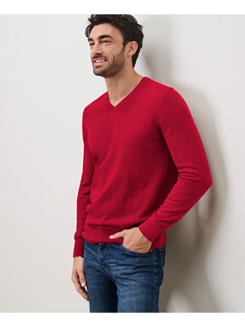Tchibo Erkek Kazak, V Yaka, GOTS, Kırmızı - S000486095-20045