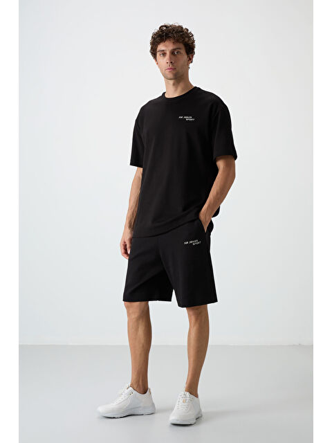 Air Jones Siyah Pamuklu Kalın Yumuşak Dokulu  Fit Nakışlı Şortlu Takım - 85250 - S000160635-19351