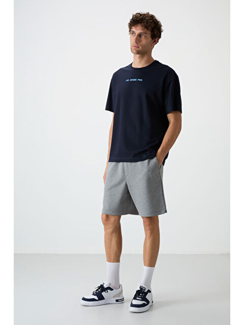 Air Jones Gri Melanj Pamuklu Kalın Yumuşak Dokulu Comfort Fit Basic Erkek Şort - 81274 - S000161557-74