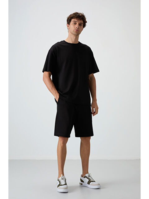 Air Jones Siyah Pamuklu Kalın Yumuşak Dokulu  Fit Basic Şortlu Takım - 85249 - S000162148-19351