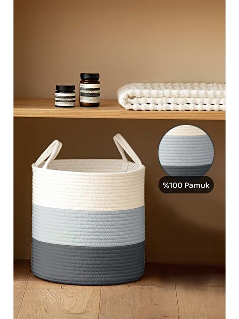 Meleni Home Jüt Kulplu Pamuk Halat Sepet - Çok Amaçlı Düzenleyici Hasır Dokuma Dekoratif Saksı 28 Cm - S000113769-20600