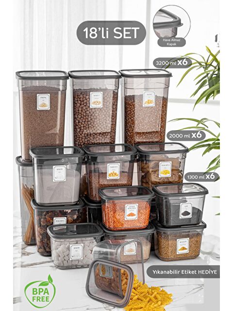 Meleni Home 18'li Etiketli Multi Dikdörtgen Saklama Kabı Mikrodalga ve Difriz Uyu mlu 6x(1,3lt-2 lt-3,2 lt) - S000033122-29666