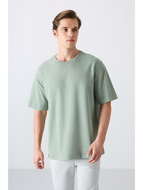 Tommylife Açık Yeşil Pamuklu Kalın Yumuşak Dokulu Oversize Fit Baskılı Erkek Tişört - 88324 - S000157055-29488