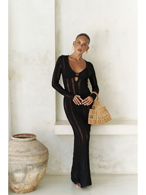 Bohemai Anandra Boncuk Detay Siyah Triko Uzun Elbise - S000388219-19351