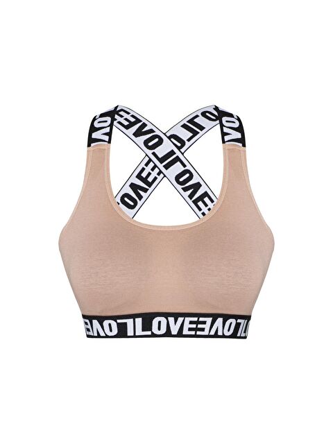 Hnx Pamuklu Sırtı Açık Çapraz LOVE Askılı Çıkarılabilir Kaplı Kadın Büstiyer - S000041993-17365