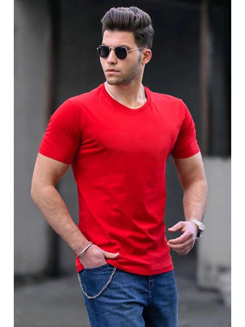 Madmext Bisiklet Yaka Basic Kırmızı %100 Pamuk Tişört 3006 - S000016601-20045