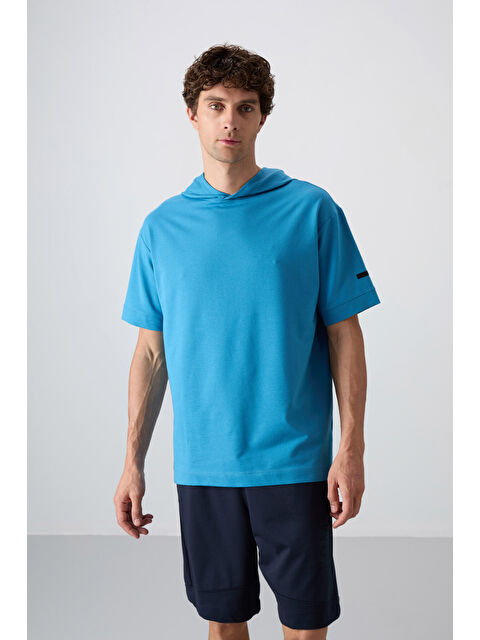 Tommylife Petrol Mavi Pamuklu Kalın Yumuşak Dokulu Oversize Fit Basic Erkek Tişört - 88352 - S000157025-20017
