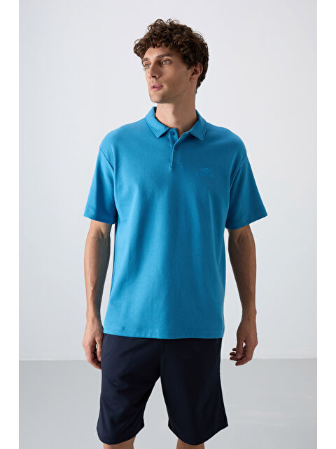 Tommylife Petrol Mavi Pamuklu Kalın Yumuşak Dokulu  Fit Basic Polo Yaka Erkek Tişört - 88327 - S000157028-20017
