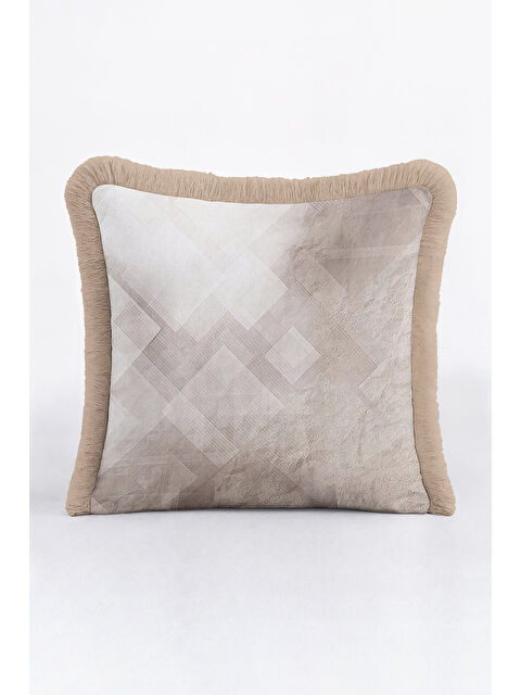 Milbay Grup Modern Geometrik Lüks Saçaklı Yastık Kılıfı - Sofistik Doku Minimal Country Püsküllü Kırlent Kılıfı