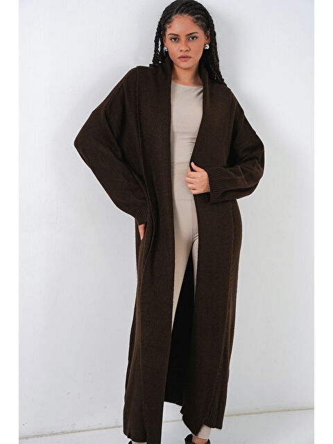 Bigdart Kadın Uzun Oversize Triko Hırka 15924 - Kahverengi - S000421813-19413