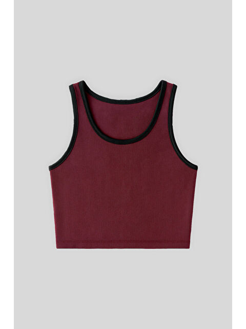Tommylife Bordo Basic Sıfır Kol Dar Kalıp U Yaka Kadın Crop Top Atlet - 97162 - S000085403-19951