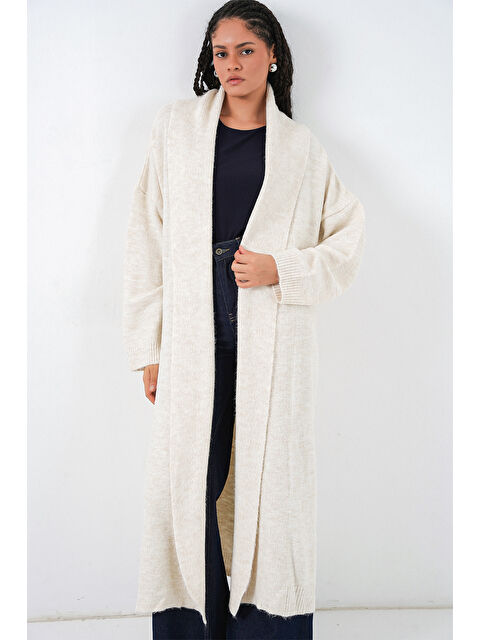 Bigdart Kadın Uzun Oversize Triko Hırka 15924 - Ekru - S000421813-19965