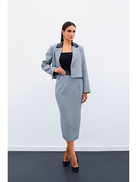 SATEEN Kazayağı Midi Etek - Mavi - S000324145-17234