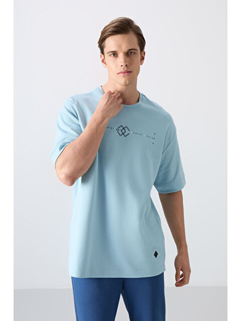 Tommylife Açık Mavi Pamuklu Kalın Yumuşak Dokulu Oversize Fit Baskılı Erkek Tişört - 88323 - S000157063-17437