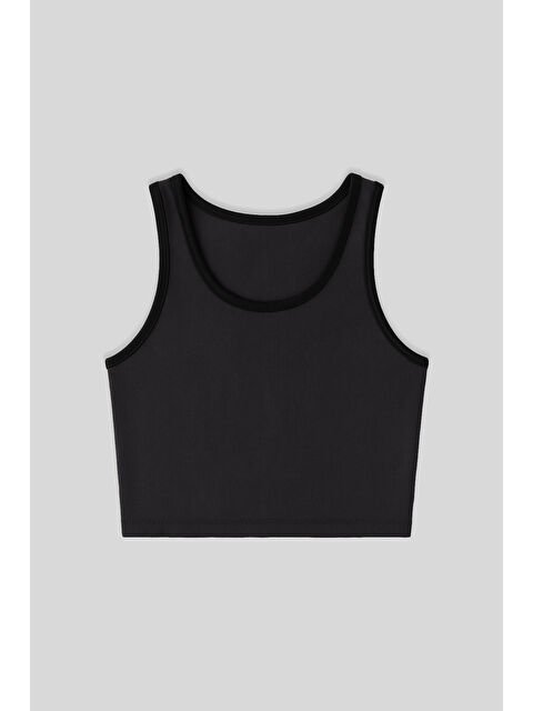 Tommylife Antrasit Basic Sıfır Kol Dar Kalıp U Yaka Kadın Crop Top Atlet - 97162 - S000085403-29666