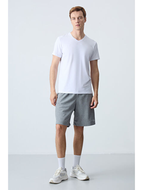 Tommylife Gri Melanj Pamuklu Kalın Yumuşak Dokulu Standart Fit Basic Erkek Şort  - 81276 - S000232132-74