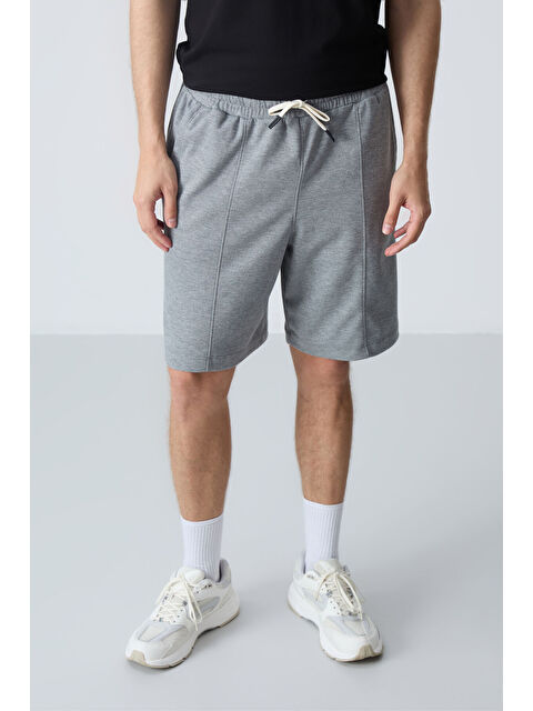 Tommylife Gri Melanj Pamuklu Kalın Yumuşak Dokulu Standart Fit Basic Erkek Şort  - 81277 - S000231624-74