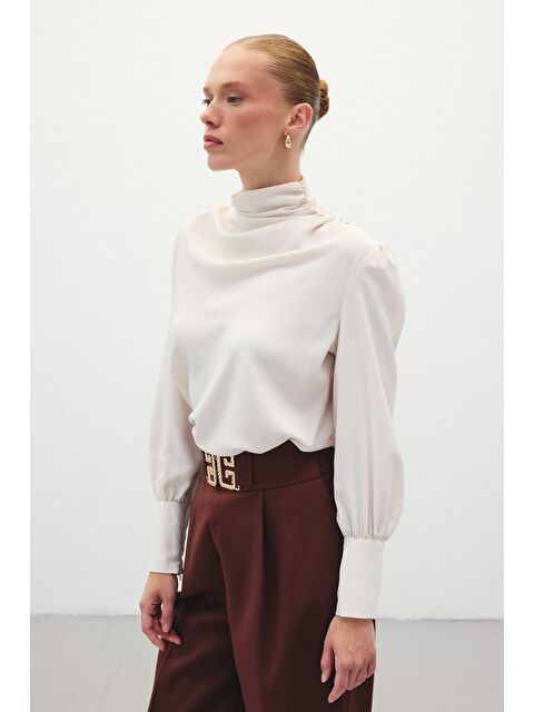 SATEEN Drape Detaylı Bluz - Bej - S000323013-19928