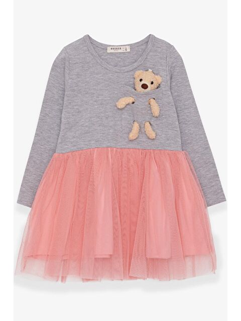 Breeze Kız Çocuk Uzun Kollu Elbise Ayıcık Aksesuarlı Gri Melanj (3 Yaş) - S000070110-20600