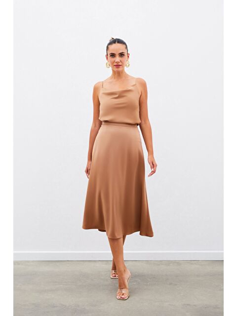 SATEEN Midi Boy Saten Etek - Camel - S000324024-4557
