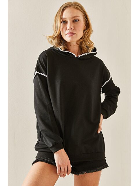 Xhan Siyah Nakış Detaylı Kapüşonlü Sweatshirt 3YXK8-47510-02 - S000046236-19351