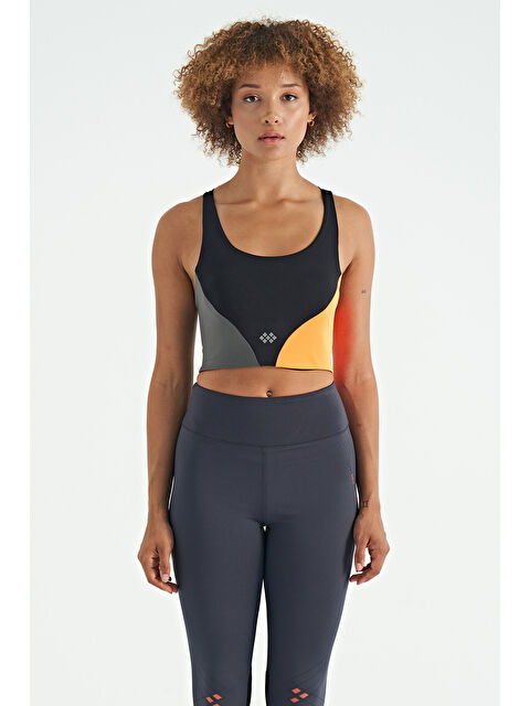 Tommylife Siyah Logo Baskılı Renk Bloklu Sırt Çapraz Detaylı Dalgıç Kumaş Kadın Büstiyer - 97260 - S000033486-19351