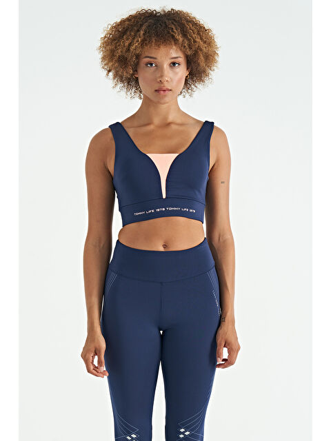 Tommylife İndigo Yazı Baskılı Renk Bloklu Dar Kalıp Dalgıç Kumaş Kadın Büstiyer - 97271 - S000033485-23093