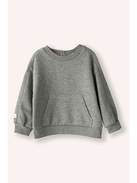 Panço Erkek Bebek Bisiklet Yaka Cep Detaylı Gri-Melanj Sweatshirt - S000333787-74