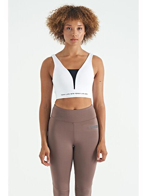 Tommylife Beyaz Yazı Baskılı Renk Bloklu Dar Kalıp Dalgıç Kumaş Kadın Büstiyer - 97271 - S000033485-20063