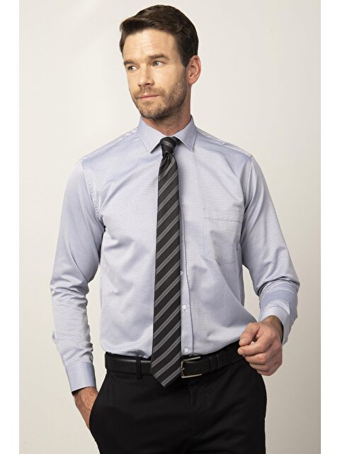 TUDORS Erkek Regular Fit Klasik Kesim Pamuklu Kolay Ütü Armürlü Gri Gömlek - S000243704-20600