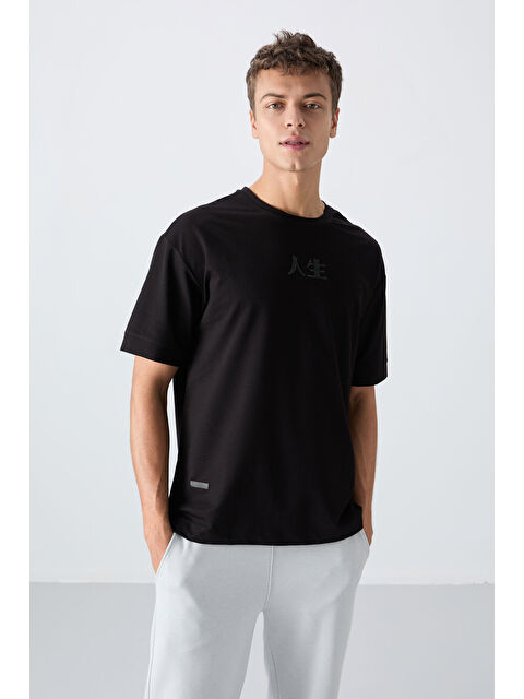 Tommylife Siyah Pamuklu Kalın Yumuşak Dokulu Oversize Fit Baskılı Erkek Tişört - 88342 - S000156989-19351