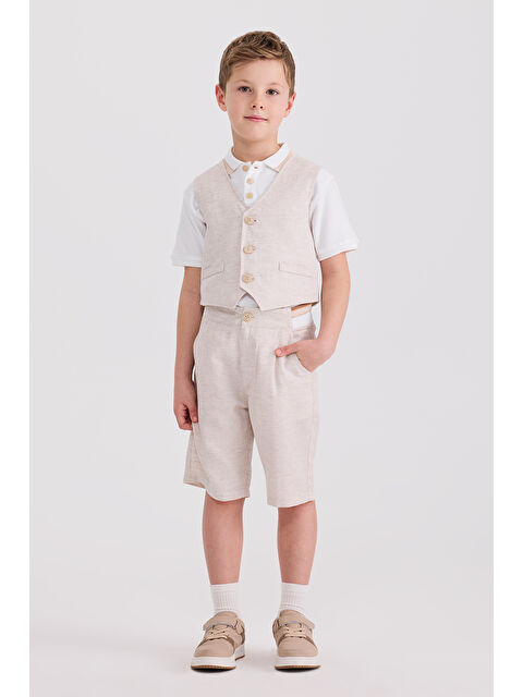 Panço Erkek Çocuk Desenli Bej Yelek - S000524689-19928