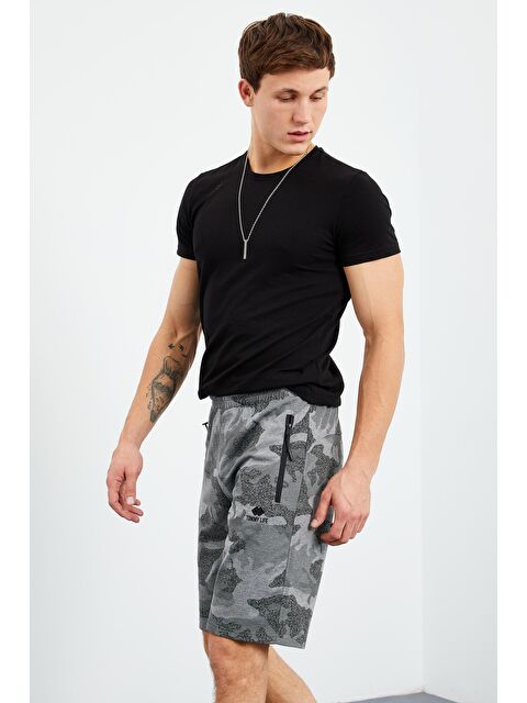Tommylife Gri Melanj Kamuflaj Desenli Standart Kalıp Erkek Şort - 81157 - S000030809-74