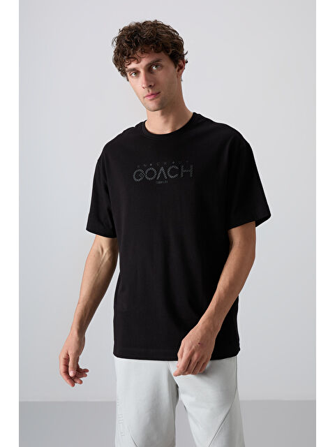 Tommylife Siyah Pamuklu Kalın Yumuşak Dokulu Oversize Fit Baskılı Erkek Tişört - 88329 - S000157030-19351