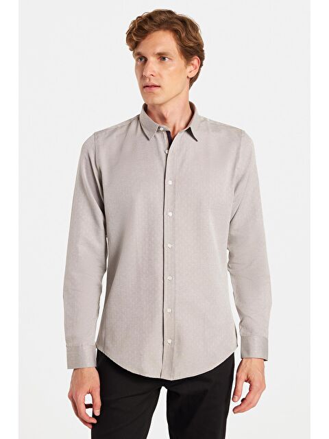 TUDORS Slim Fit Uzun Kollu Oxford Doku Armürlü Biyeli Erkek Krem Gömlek - S000024016-19966