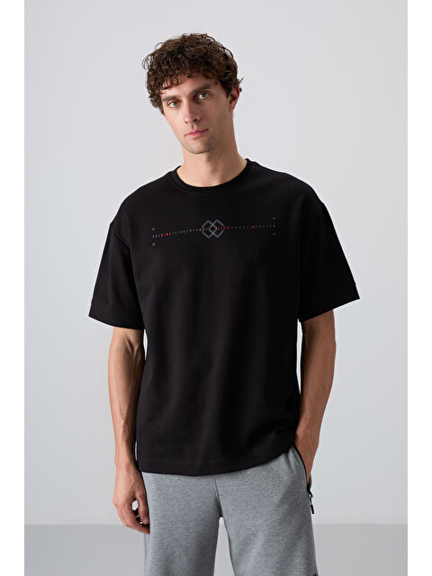 Tommylife Siyah Pamuklu Kalın Yumuşak Dokulu Oversize Fit Baskılı Erkek Tişört - 88323 - S000157063-19351