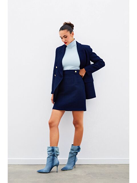 SATEEN Mini Boy Tüvit Etek - Lacivert